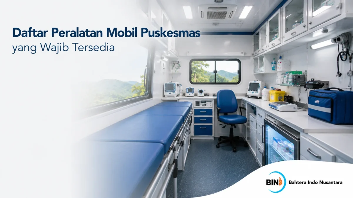 mobil puskesmas dengan berbagai peralatan medis standar untuk mendukung pelayanan kesehatan bergerak.