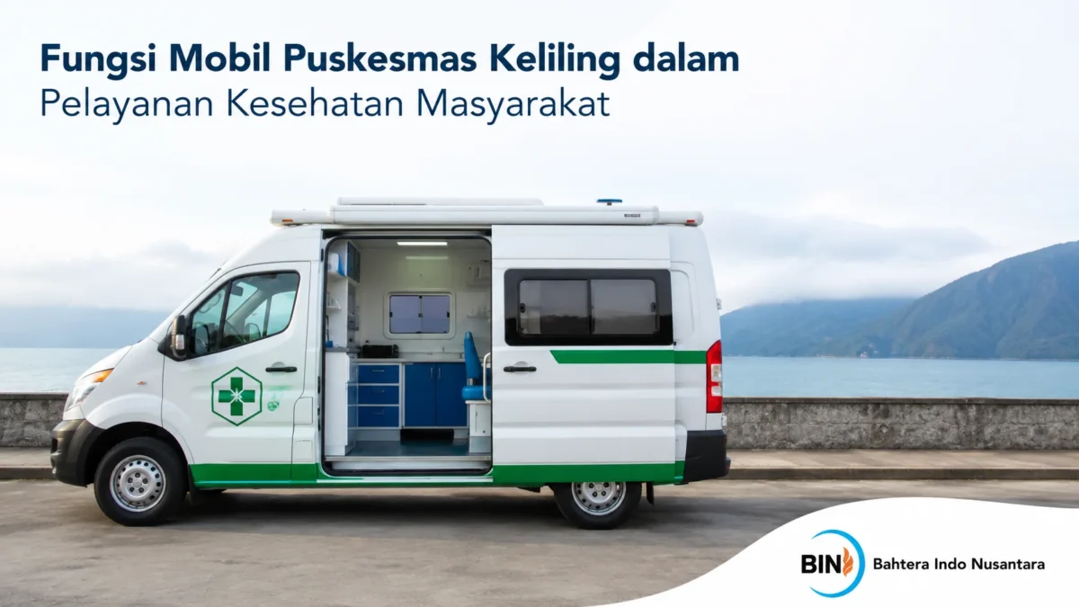Mobil puskesmas keliling sebagai klinik berjalan untuk mendukung pelayanan kesehatan masyarakat di wilayah terpencil.