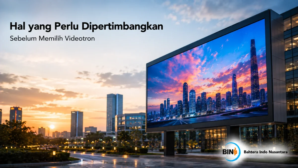 Videotron LED terpasang di area perkotaan sebagai media display digital untuk menampilkan informasi dan promosi secara dinamis.
