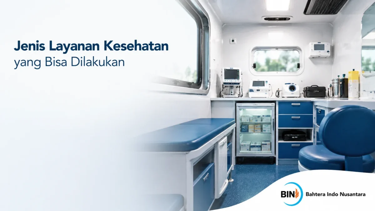 Interior mobil puskesmas keliling dengan fasilitas medis untuk mendukung berbagai layanan kesehatan masyarakat.