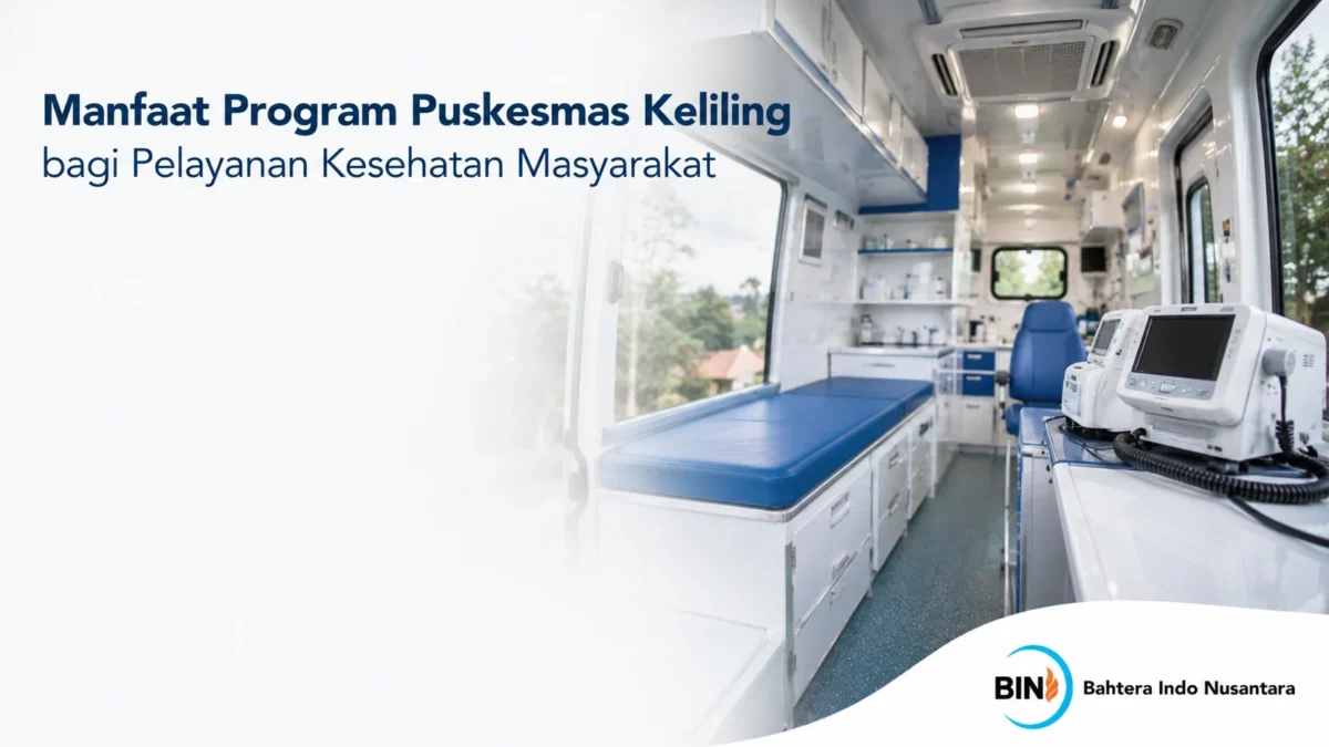 Mobil puskesmas keliling yang dilengkapi fasilitas medis untuk mendukung pelayanan kesehatan di berbagai wilayah.