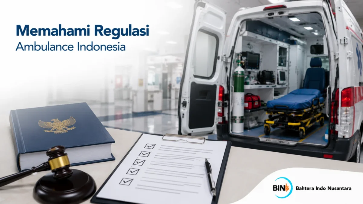 Mobil ambulance dengan fasilitas medis dan dokumen standar operasional sesuai regulasi pelayanan kesehatan.