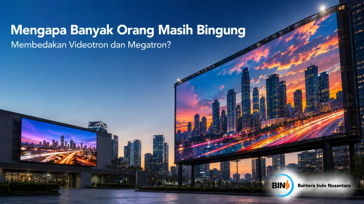 Videotron dan megatron LED terpasang di kawasan perkotaan sebagai media display digital untuk kebutuhan promosi dan penyampaian informasi.