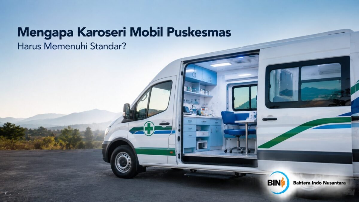 Karoseri mobil puskesmas dengan desain interior medis yang mendukung pelayanan kesehatan sesuai standar operasional.