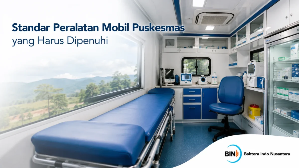 Mobil puskesmas dengan peralatan medis standar untuk mendukung pelayanan kesehatan bergerak di berbagai wilayah.