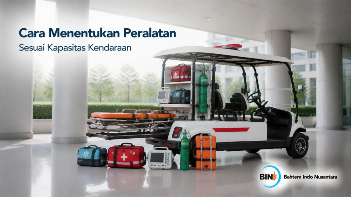 Golf Cart Ambulance dengan berbagai perlengkapan medis yang disesuaikan berdasarkan kapasitas kendaraan dan kebutuhan pelayanan.