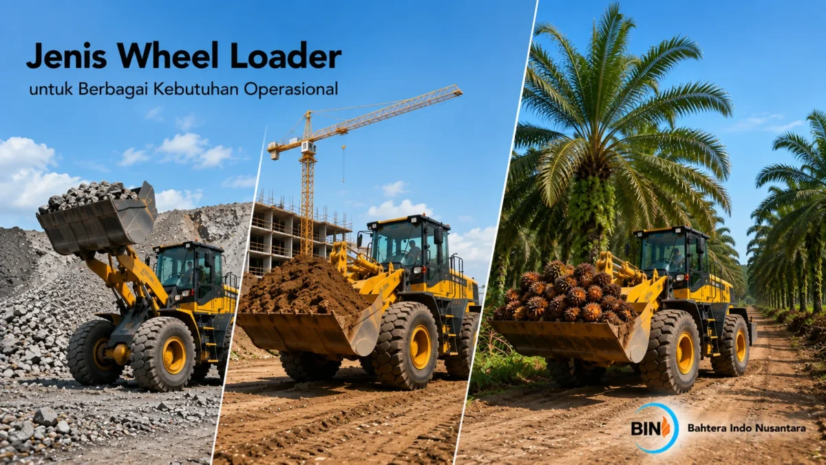 Berbagai jenis wheel loader digunakan pada area konstruksi, pertambangan, dan perkebunan sesuai kebutuhan operasional masing-masing.