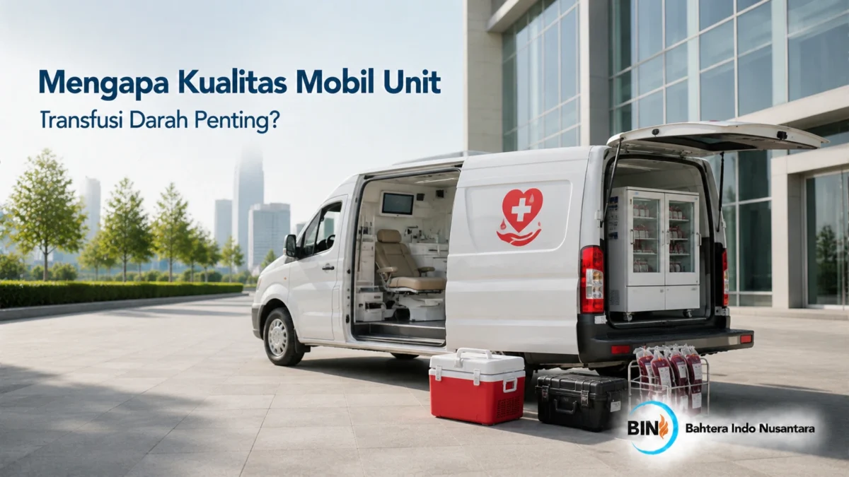 Kualitas mobil unit transfusi darah dengan fasilitas penyimpanan darah dan ruang medis pendukung.