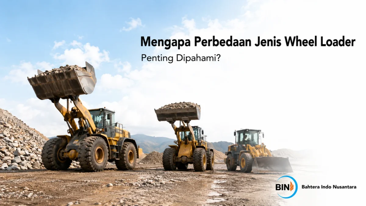 Perbandingan beberapa jenis wheel loader di area proyek sebagai ilustrasi pentingnya memahami karakteristik alat berat sesuai kebutuhan operasional.