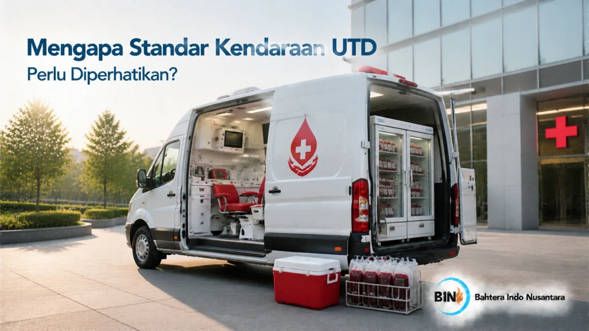 Mobil unit transfusi darah dengan fasilitas penyimpanan darah dan perlengkapan medis pendukung.
