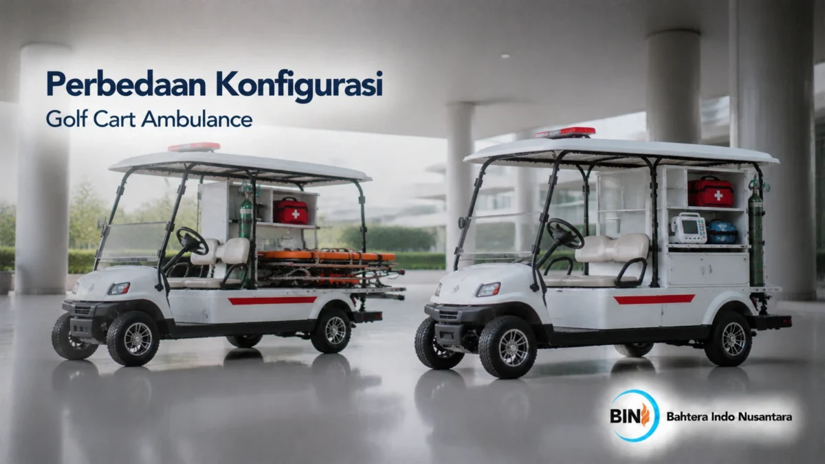 Golf Cart Ambulance dengan perlengkapan medis lengkap untuk mendukung kapasitas operasional pelayanan darurat.