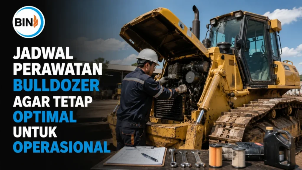 Perawatan Bulldozer melalui pemeriksaan mesin, sistem hidrolik, dan komponen utama secara berkala untuk menjaga performa alat tetap optimal.