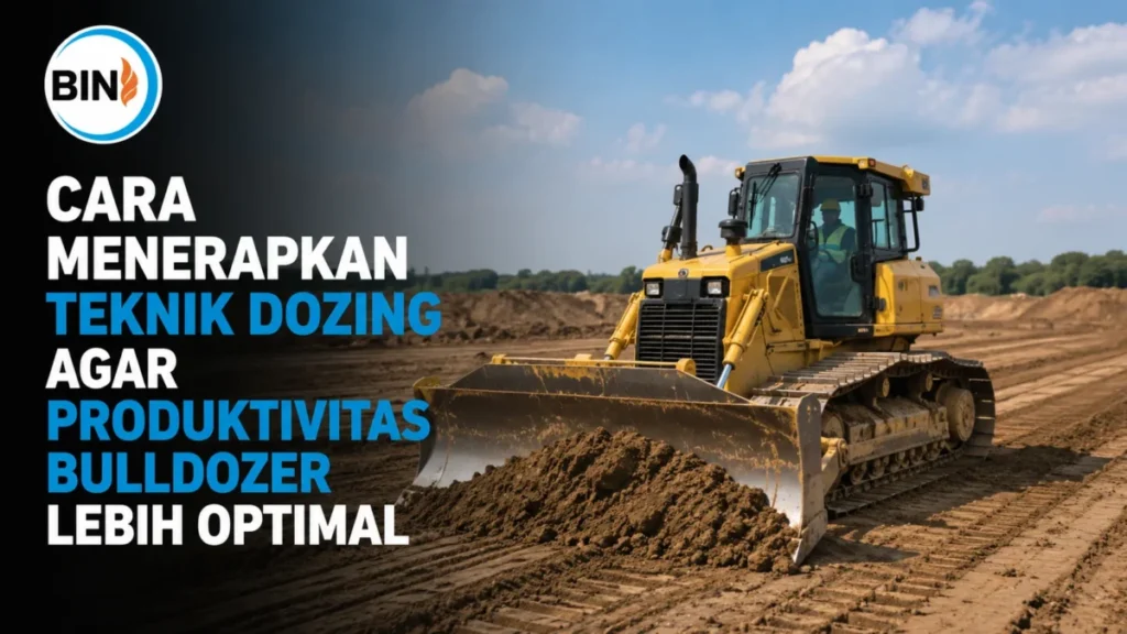 Teknik Dozing pada Bulldozer untuk mendorong dan meratakan material tanah secara efisien sehingga meningkatkan produktivitas pekerjaan konstruksi.