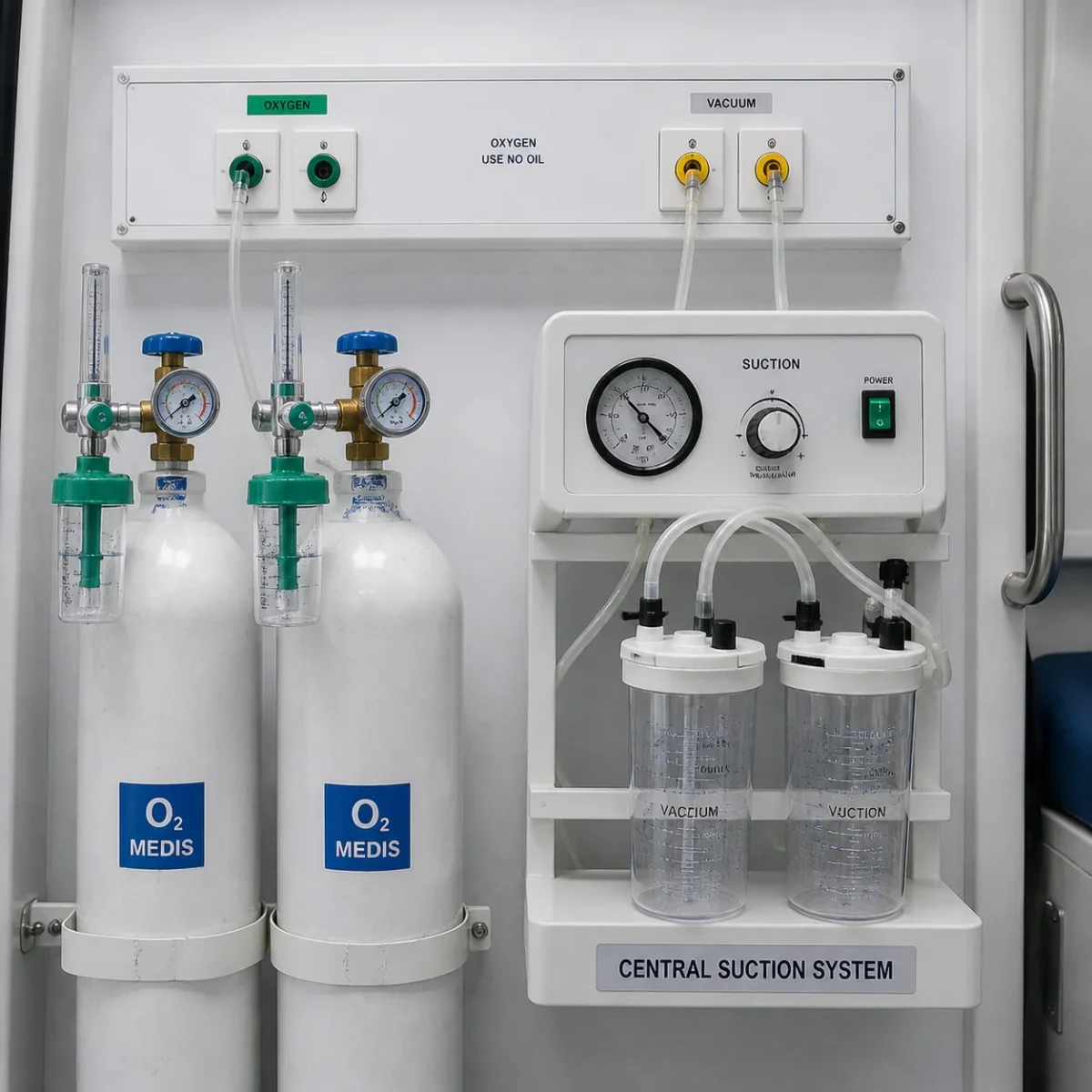 Ambulance ICU untuk Pengadaan Pemerintah dengan sistem oksigen ganda, suction terpusat, dan perlengkapan pendukung medis darurat untuk menunjang layanan perawatan intensif.