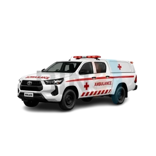 mobil promosi kesehatan toyota hilux 4x4 tampak depan samping dengan sound system dan layar edukasi